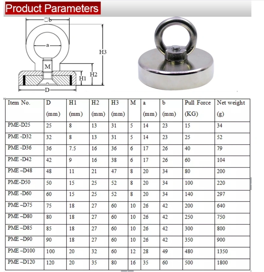 700lbs Diameter 60mm Neodymium Pot Magnets Fishing Magnets