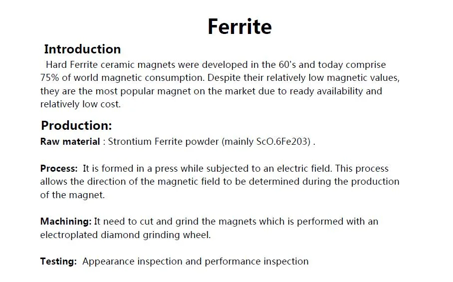 ISO Certificated Hot Sale Strong Rare Earth Ceramic Customized Ferrite Magnet